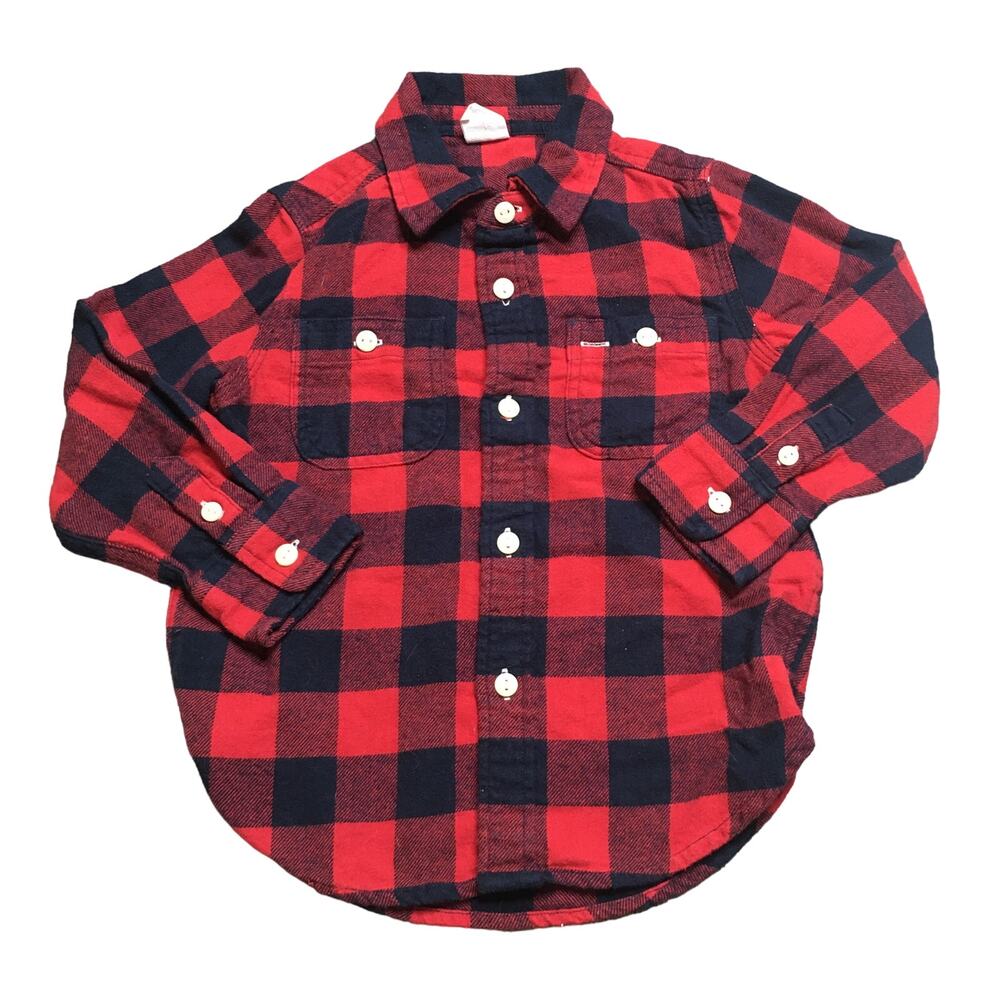 Gap Kids Boys Flannel Buffalo Plaid Button Down Shirt Long Sleeve Red 3T